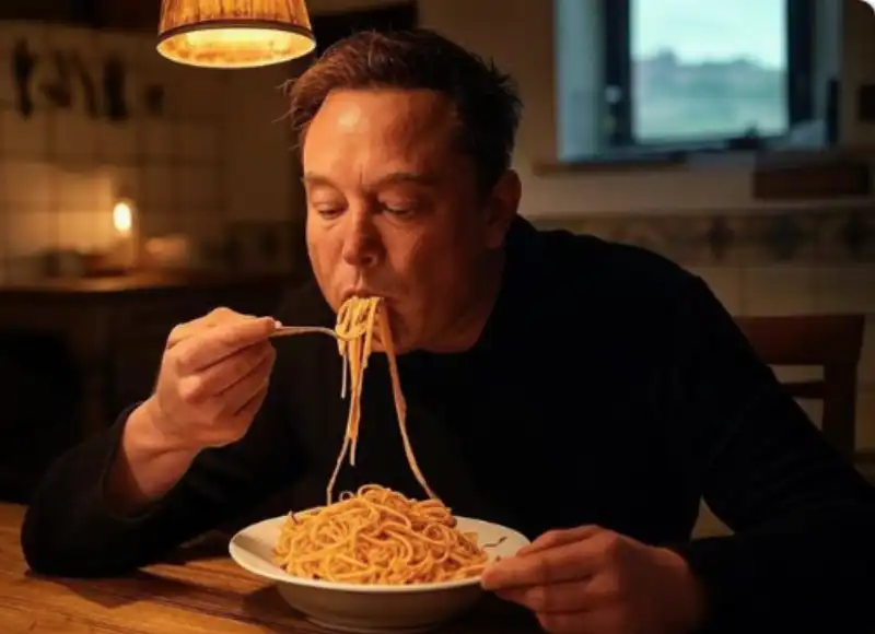 ELON MUSK MANGIA UN PIATTO DI SPAGHETTI Immagine pubblicata da Andrea Stroppa su X 