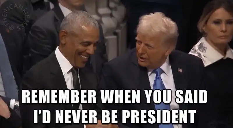 meme su barack obama e donald trump ai funerali di jimmy carter