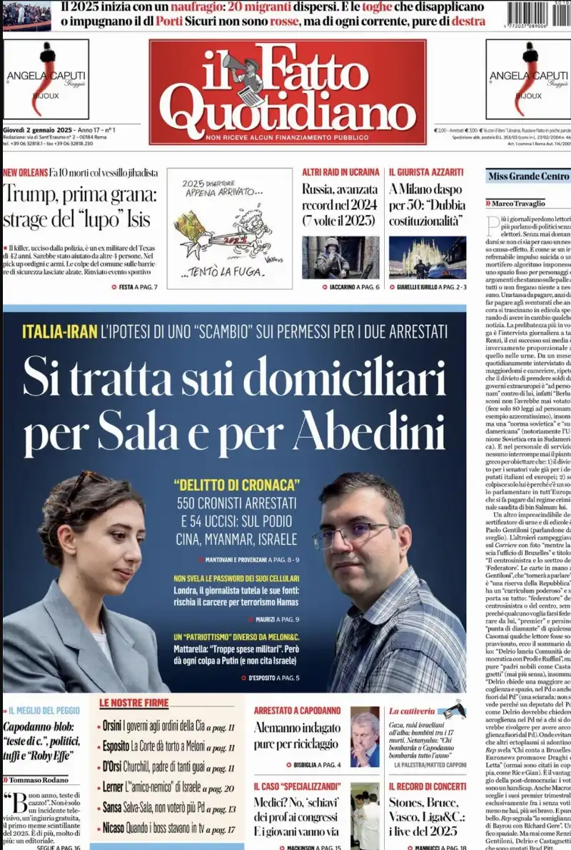 NESSUN RIFERIMENTO ALL ARTICOLO SULLA CASA DI GIORGIA MELONI IN PRIMA PAGINA -  IL FATTO QUOTIDIANO - 2 GENNAIO 2024