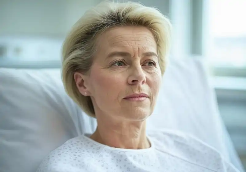 URSULA VON DER LEYEN IN OSPEDALE - IMMAGINE CREATA CON L INTELLIGENZA ARTIFICIALE DI GROK

