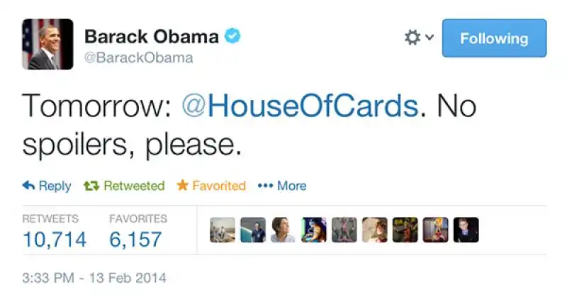 OBAMA TWITTA SU HOUSE OF CARDS 