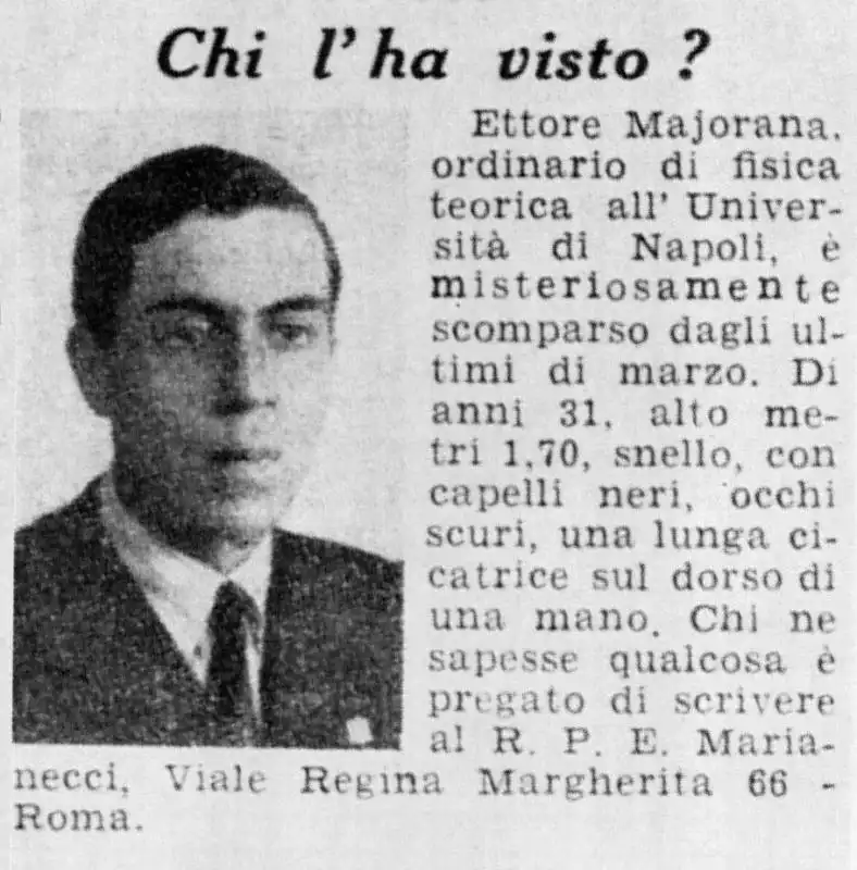 ETTORE MAJORANA SCOMPARSO