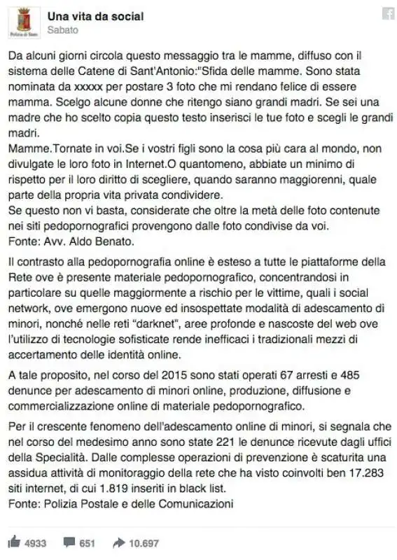 FACEBOOK MAMME POLIZIA