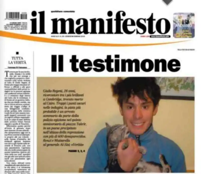 il manifesto prima pagina con gli articoli di giulio regeni dopo la morte