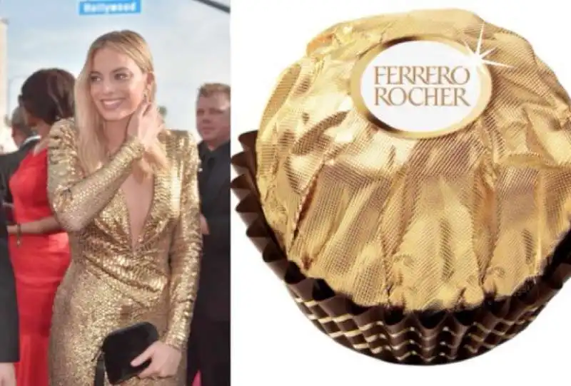 margot robbie vestita come un ferrero rocher