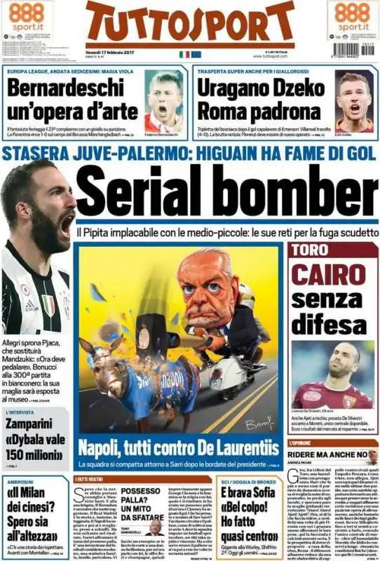 la prima pagina di tuttosport 17 febbraio 2017 contro cairo