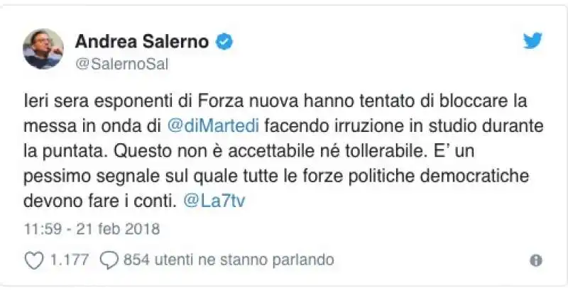 IL POST DI ANDREA SALERNO SUL BLITZ DI FORZA NUOVA A LA7