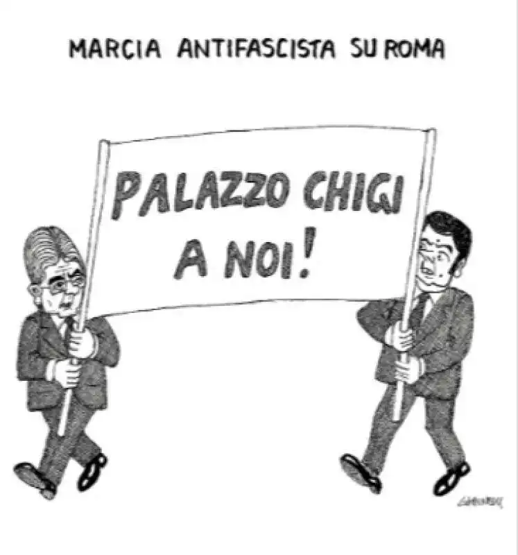 VIGNETTA GIANNELLI - LA MARCIA ANTIFASCISTA DI RENZI E GENTILONI