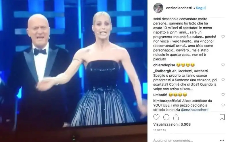 enzo iacchetti su michelle hunziker e claudio bisio