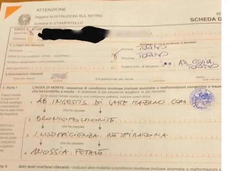 il referto dell'autopsia sul neonato morto a torino