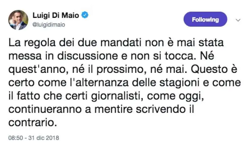 LUIGI DI MAIO E LA REGOLA DEI MANDATI