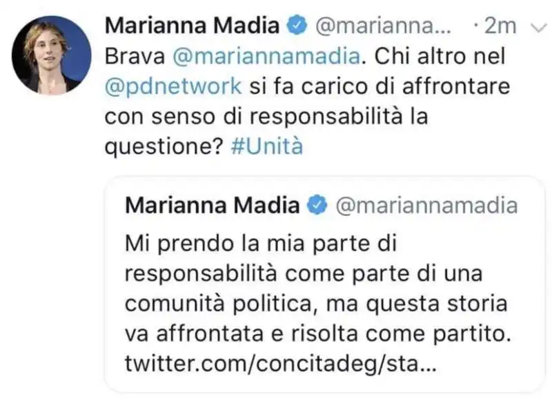 MARIANNA MADIA SI FA I COMPLIMENTI DA SOLA SU TWITTER