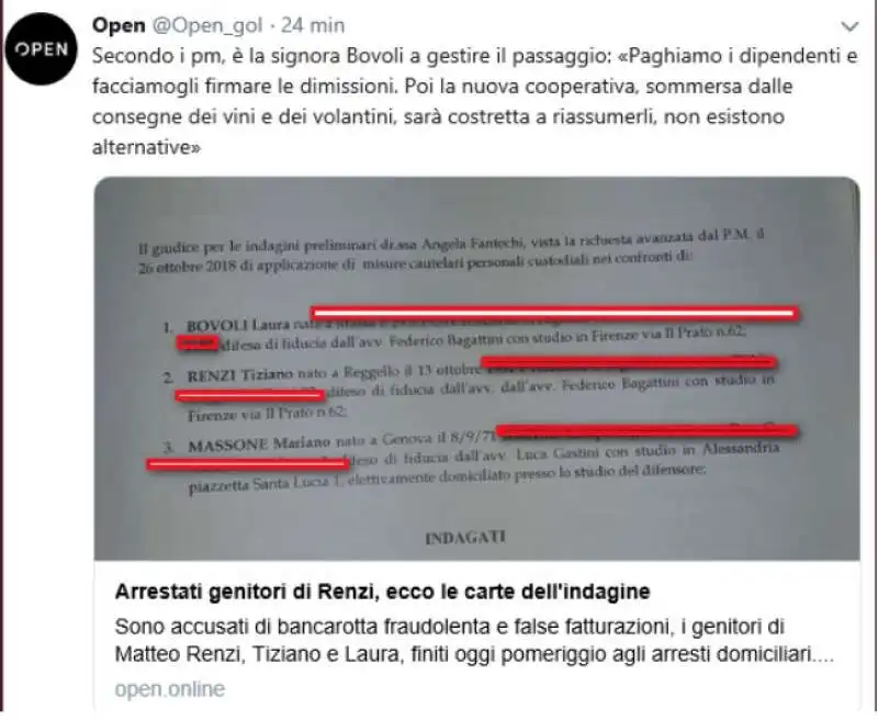 open pubblica i dati sensibili dei genitori di renzi