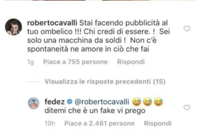 ROBERTO CAVALLI CONTRO LA FERRAGNI SU INSTAGRAM