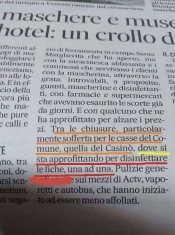 AL CASINO' DI VENEZIA SI DISINFETTANO LE FICHE UNA A UNA - IL REFUSO DEL GAZZETTINO