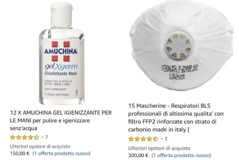 amuchina e mascherine a prezzi folli su amazon 