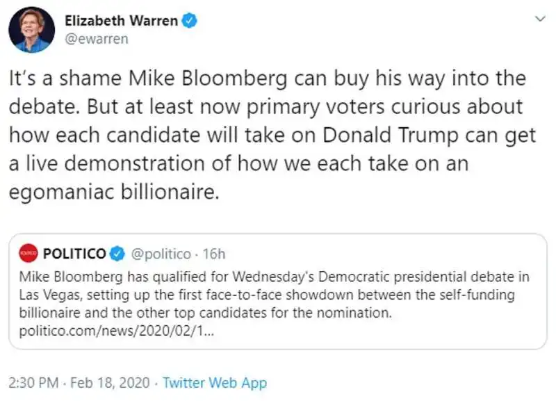 elizabeth warren su bloomberg