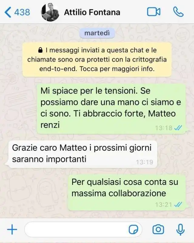 IL MESSAGGINO INVIATO DA MATTEO RENZI A ATTILIO FONTANA