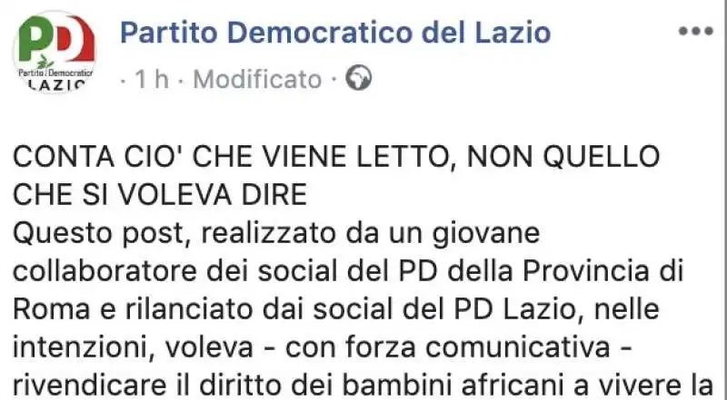 IL PD DEL LAZIO SI SCUSA PER IL POST CON IL BAMBINO RIFUGIATO CHE VUOLE BALLARE AL PAPEETE