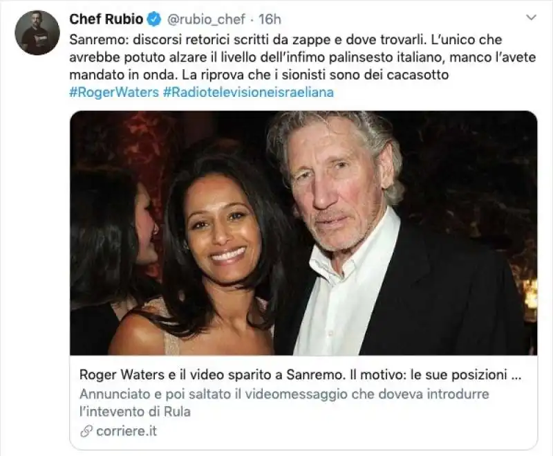 IL TWEET DI CHEF RUBIO CONTRO IL FESTIVAL DI SANREMO