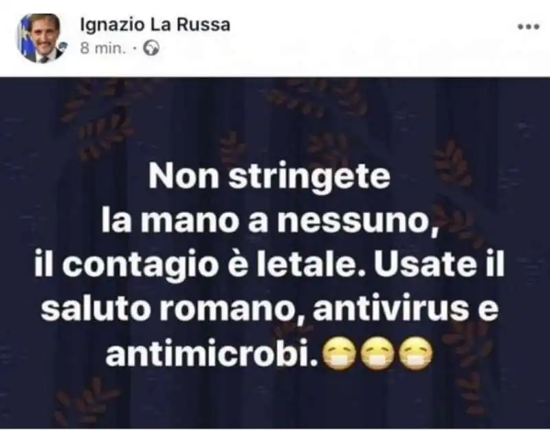 il tweet di ignazio la russa sul coronavirus