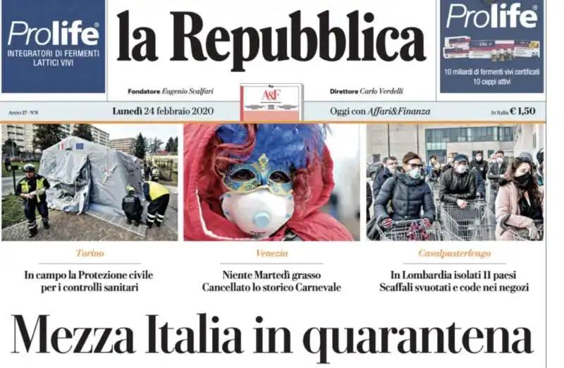 la repubblica   titolo di lunedi' 24 febbraio