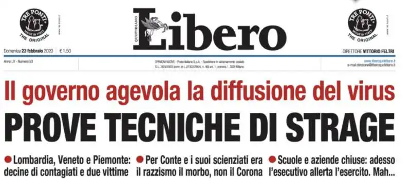 libero   titolo di domenica 23 febbraio