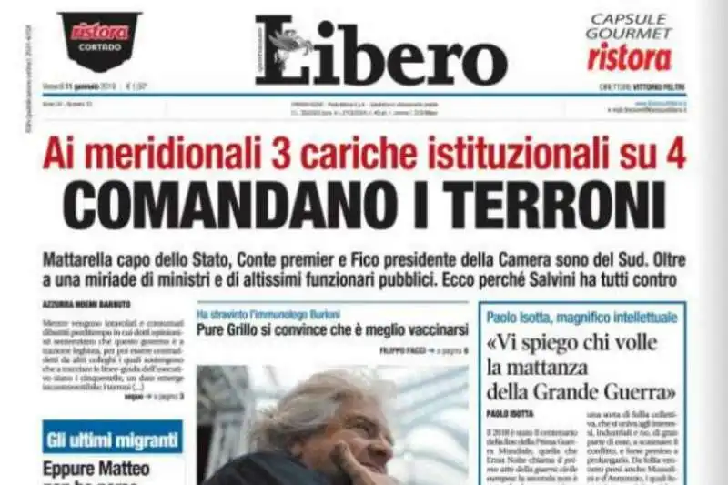 comandano i terroni   titolo di libero 