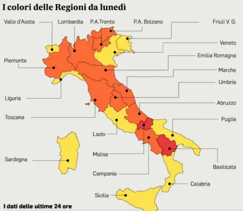 CORONAVIRUS - I COLORI DELLE REGIONI DA LUNEDI'1 MARZO 2021