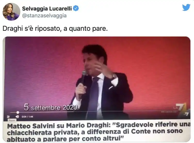 TWEET DI SELVAGGIA LUCARELLI SU CONTE CHE VOLEVA DRAGHI ALLA COMMISSIONE UE