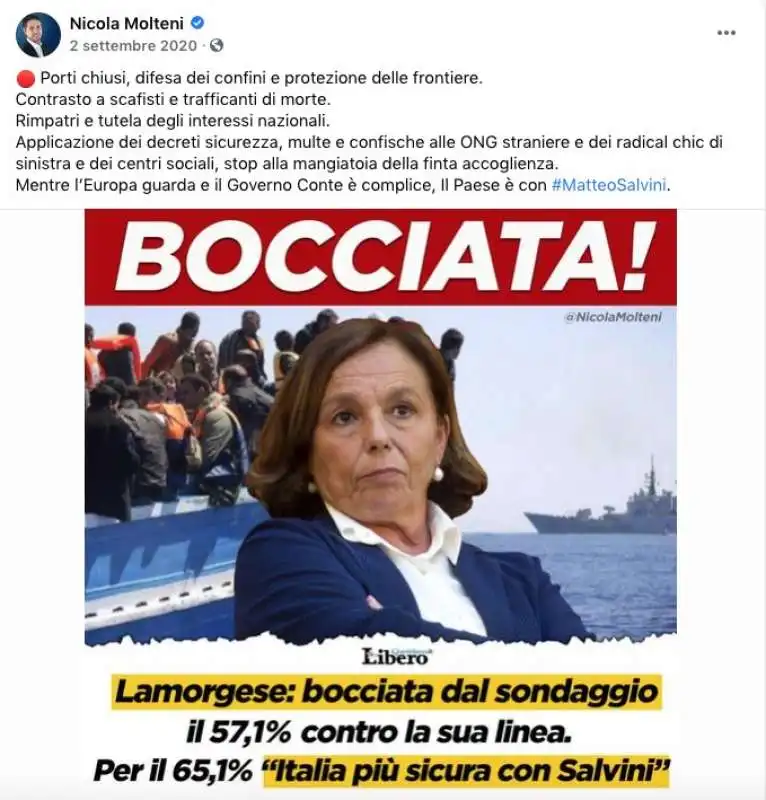 IL POST DI NICOLA MOLTENI CONTRO LUCIANA LAMORGESE