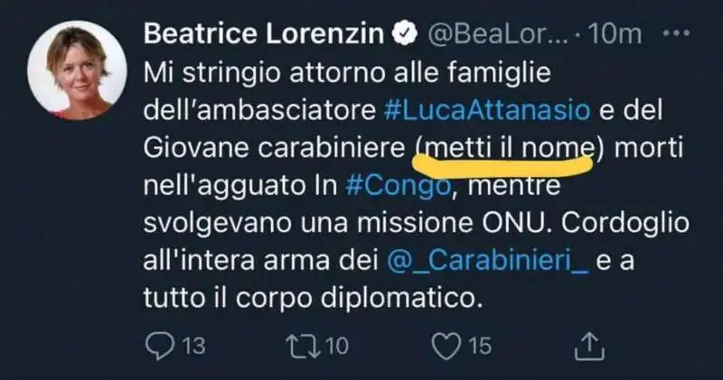 IL TWEET CON GAFFE DELLA LORENZIN