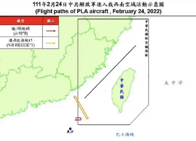 aerei cinesi sopra taiwan 