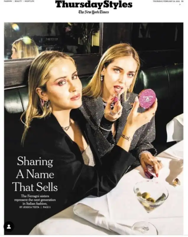 chiara e valentina ferragni sul new york times