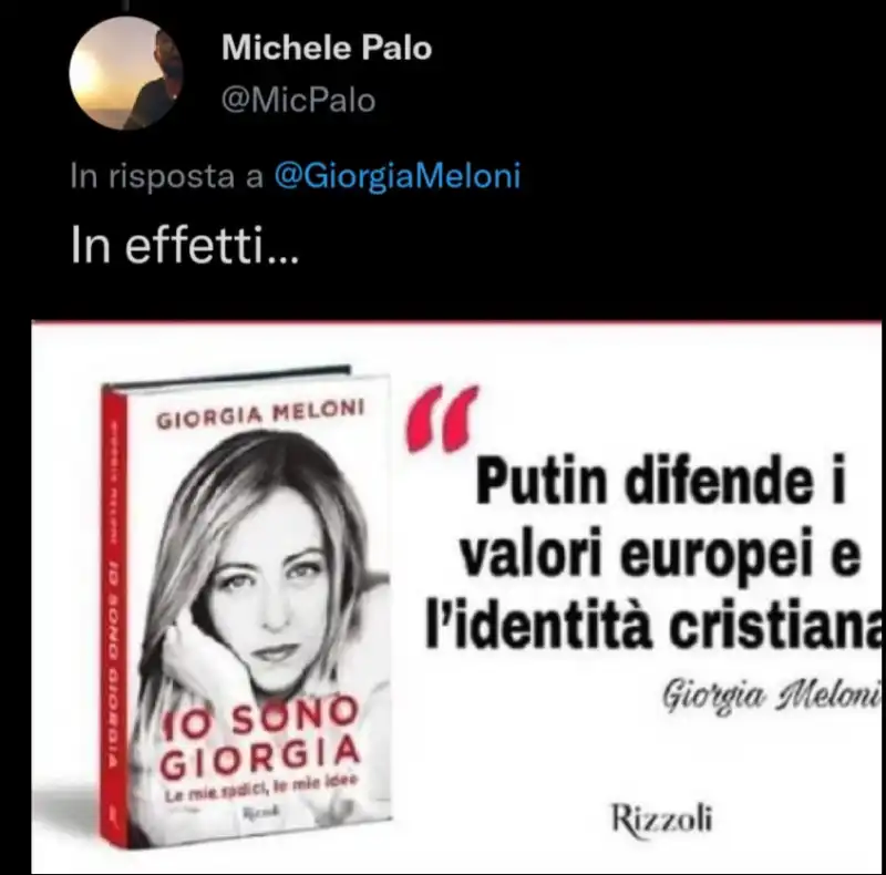 COMMENTO TWEET DI GIORGIA MELONI