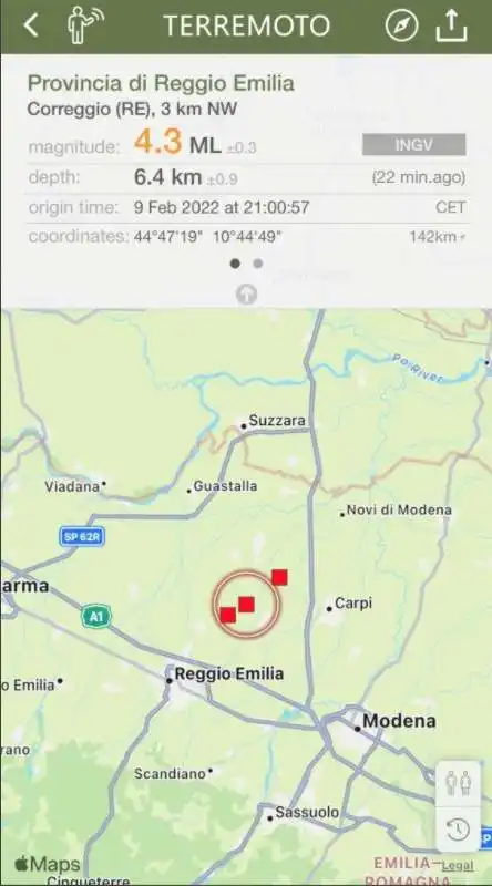 TERREMOTO REGGIO EMILIA - 9 FEBBRAIO 2022