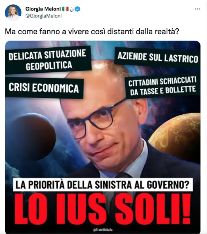 TWEET DI GIORGIA MELONI