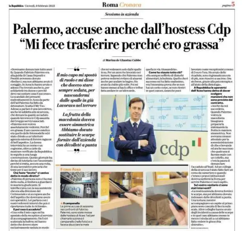 articolo di repubblica roma contro fabrizio palermo   9 febbraio 2023