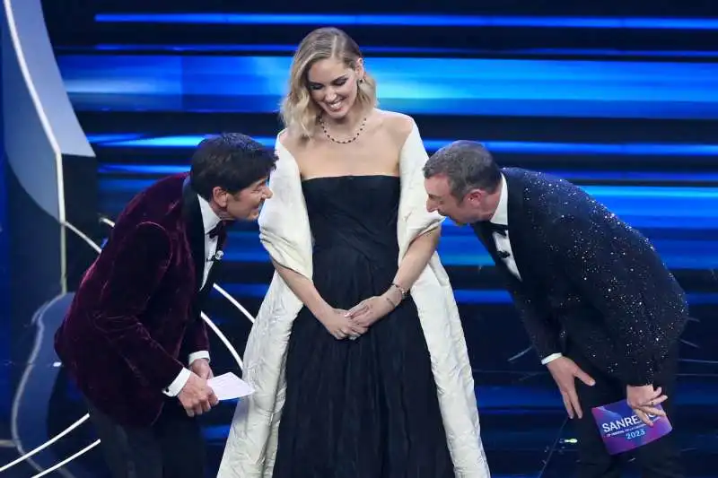 gianni morandi chiara ferragni e amadeus   sanremo 2023