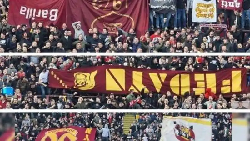 gli striscioni dei fedayn romanisti esposti allo stadio dagli ultras della stella rossa di belgrado