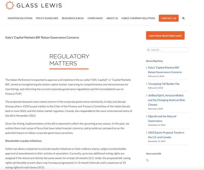 IL REPORT DI GLASS LEWIS SUL DDL CAPITALI