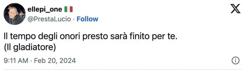 IL TWEET DI LUCIO PRESTA CON LA CITAZIONE DEL GLADIATORE