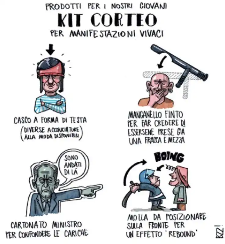 kit corteo per manifestazioni   vignetta andrea bozzo per il giornalone   la stampa 