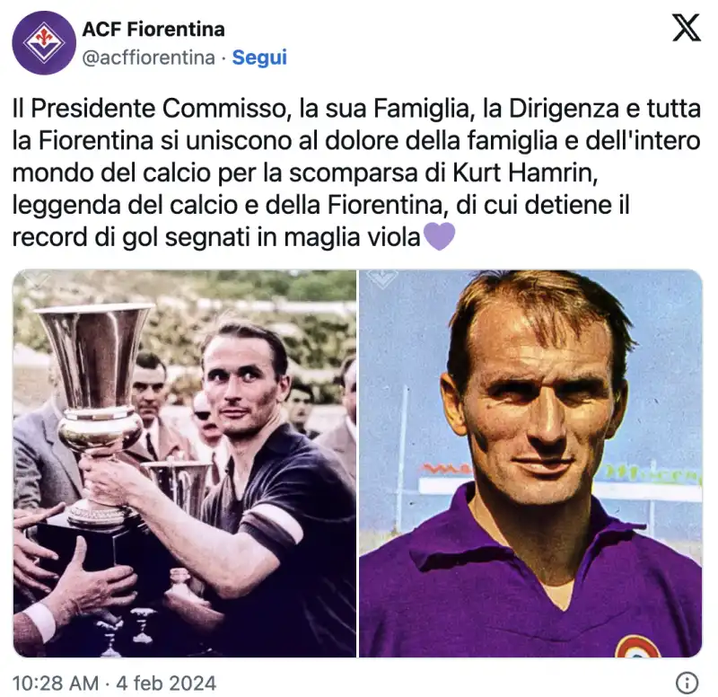 la fiorentina ricorda kurt hamrin 