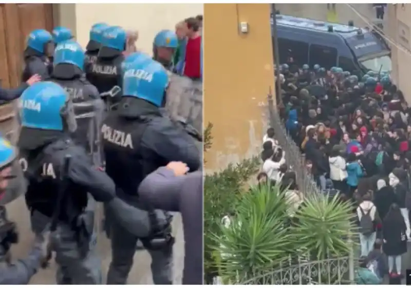 LA POLIZIA CARICA GLI STUDENTI DURANTE I CORTEI PRO-PALESTINA A PISA