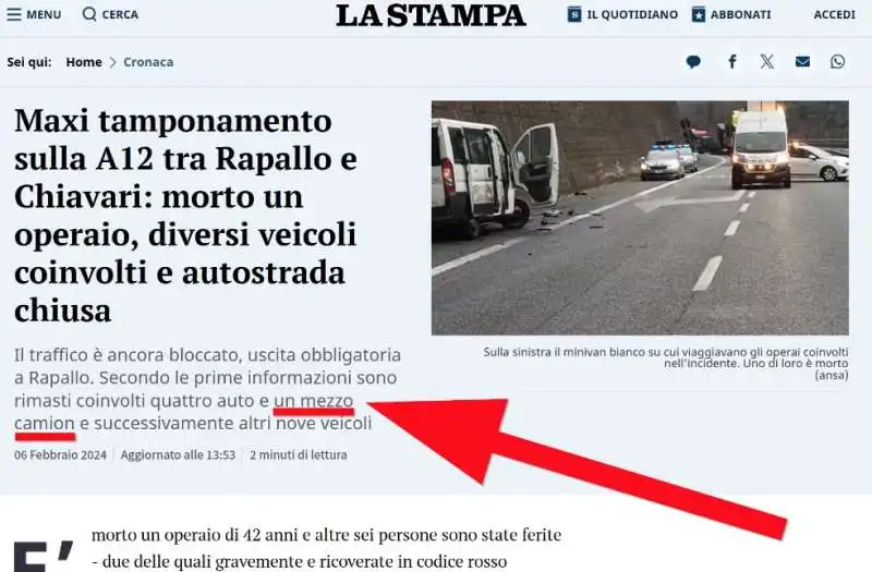 La Stampa, mezzo camion