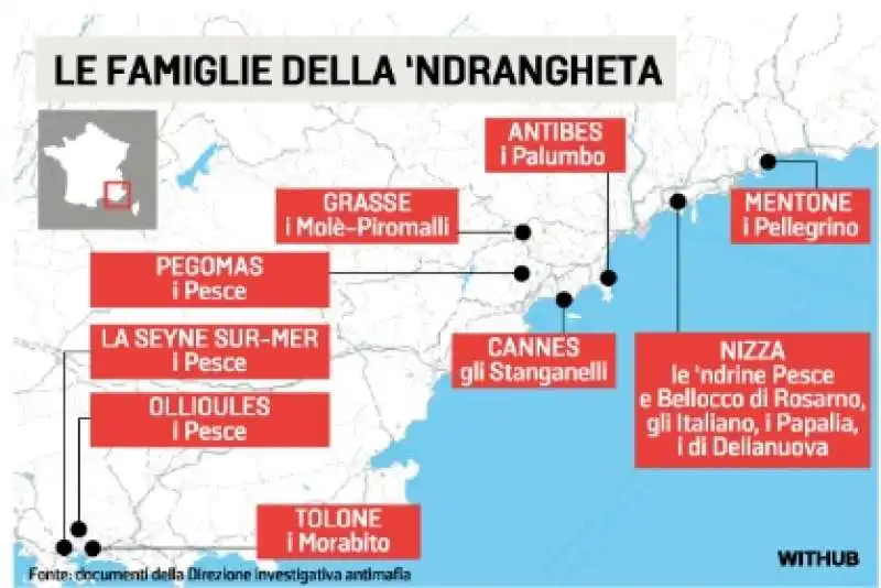 MAPPA DELLA NDRANGHETA IN COSTA AZZURRA - FRANCIA