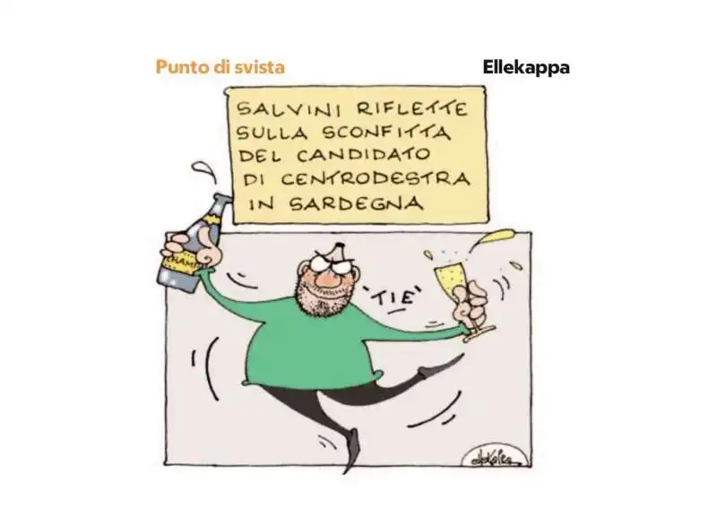 MATTEO SALVINI BRINDA DOPO LE ELEZIONI IN SARDEGNA - VIGNETTA BY ELLEKAPPA