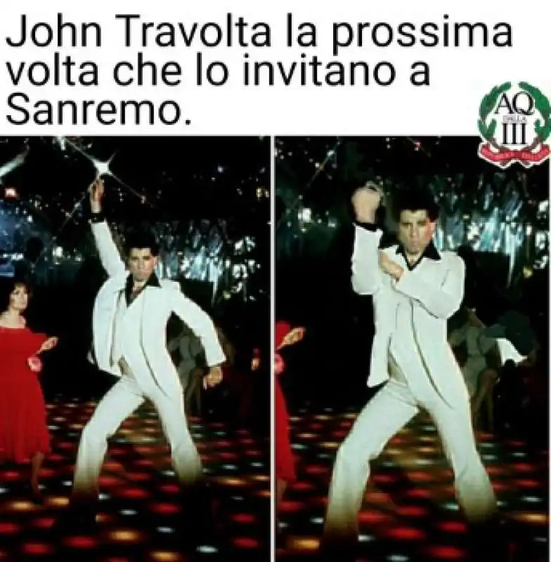 meme john travolta amadeus e ballo del qua qua a sanremo 2