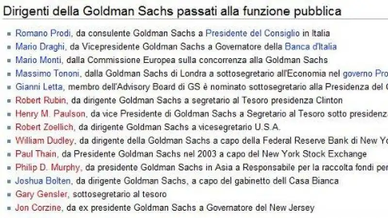 GOLDMAN SACHS DE' NOANTRI: PRODI, LETTA, DRAGHI